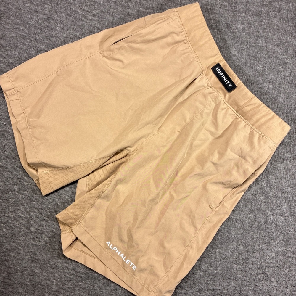 Alphalete Infinity Athletic Shorts Mens Medium Tan Performance Gym